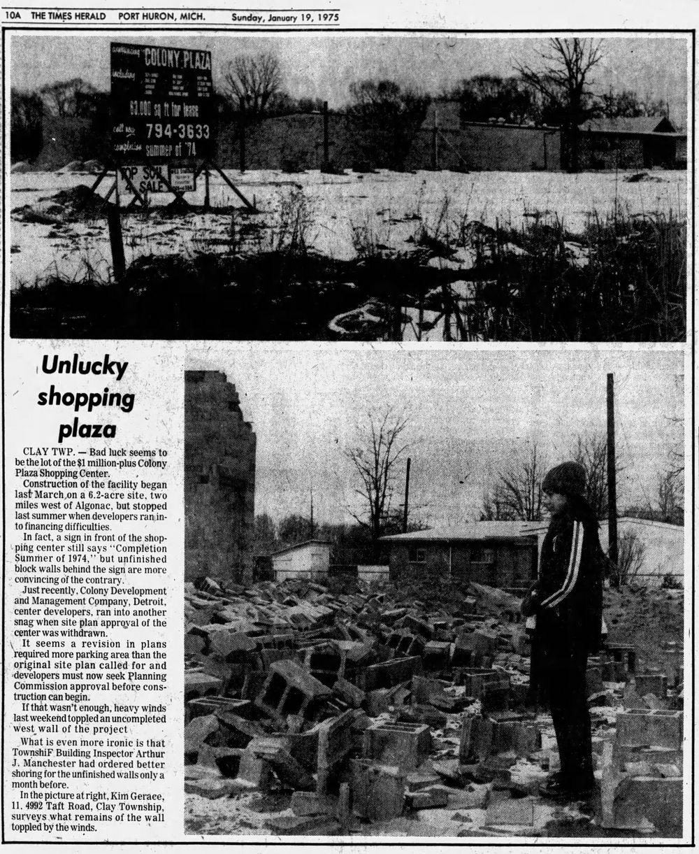 Colony Plaza - Jan 1975 Article On Construction Issues - Colony Bowl Is Structure To The Right (newer photo)
